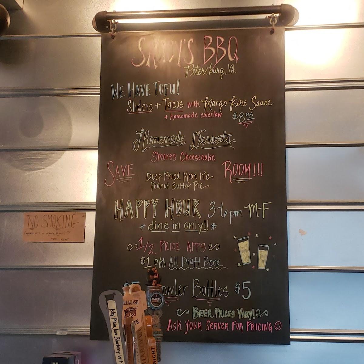 Menu at Saucy's SitDown Bar.B.Q., Petersburg