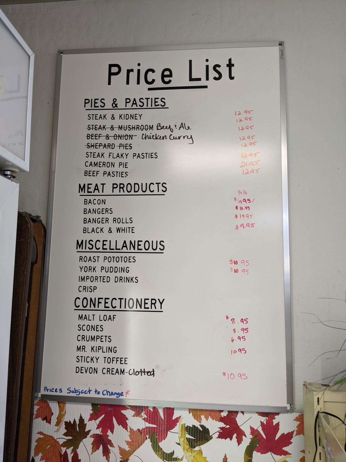 Menu at Touch of Britain restaurant, North Highlands