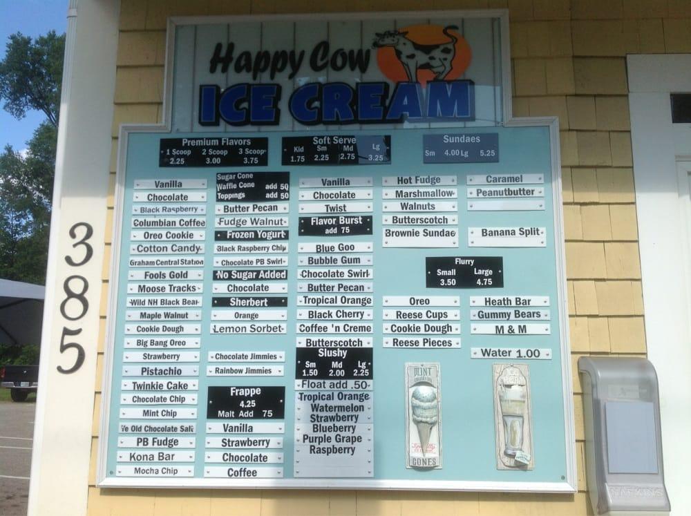 Menu at Happy Cow Ice Cream Shop restaurant, Laconia