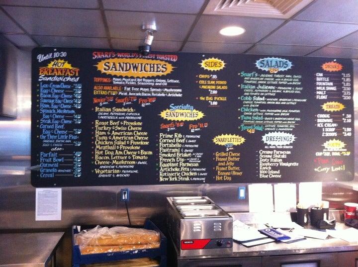 Menu at Snarf's Sandwiches restaurant, Golden, Washington Ave #110