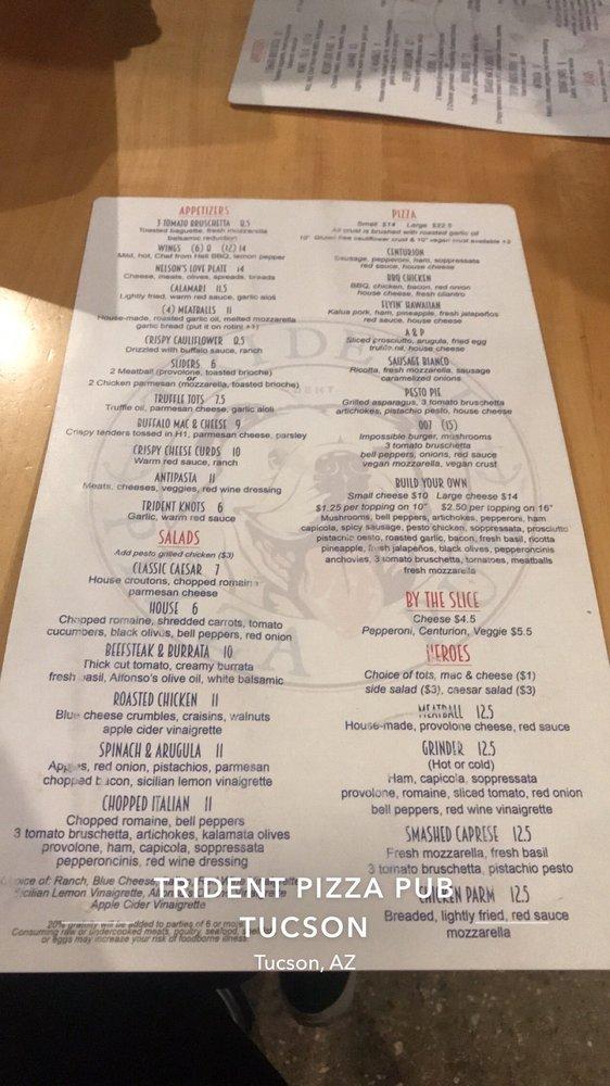 Menu At Trident Pizza Pub Tucson 