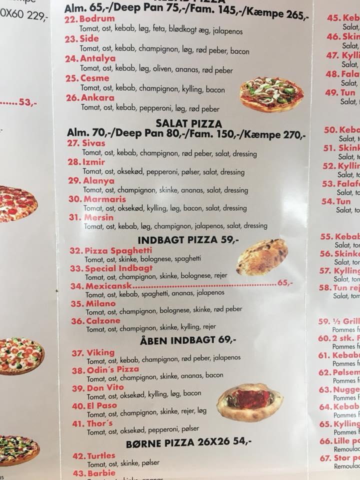 Menu at Milano pizza, grill og pasta restaurant, Odense