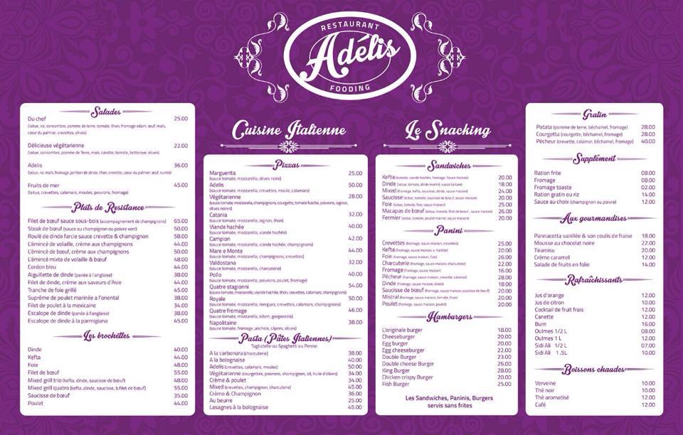 Menu de Adélis