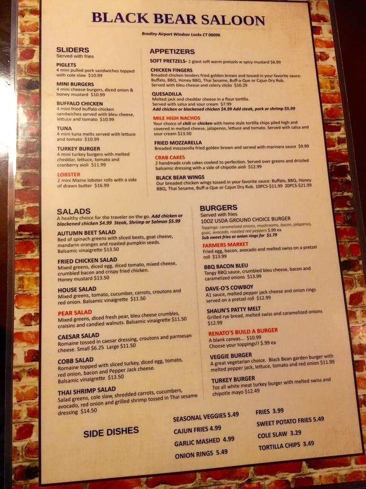 Menu at Black Bear Saloon pub & bar, Windsor Locks