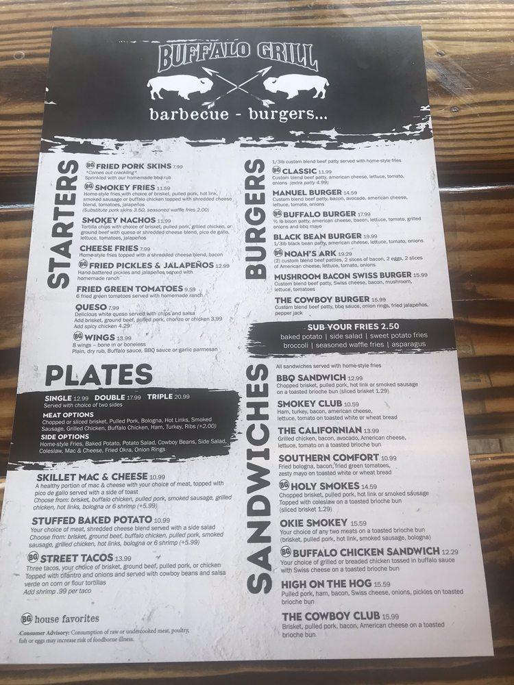 Menu at Buffalo Grill, LLC Hochatown BBQ, Broken Bow
