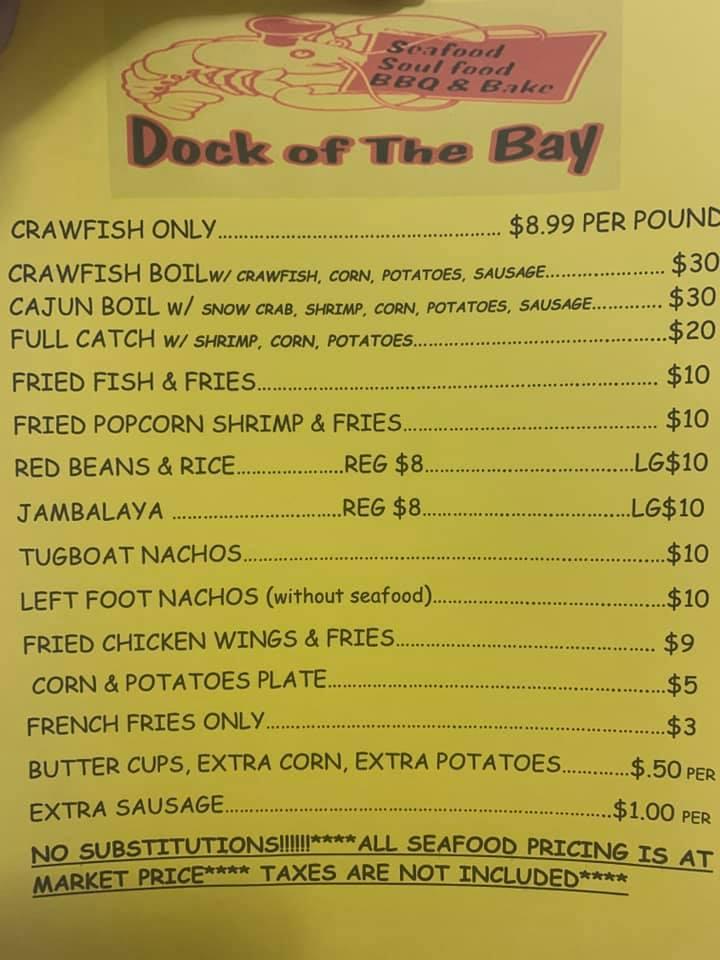 dock of the bay menu