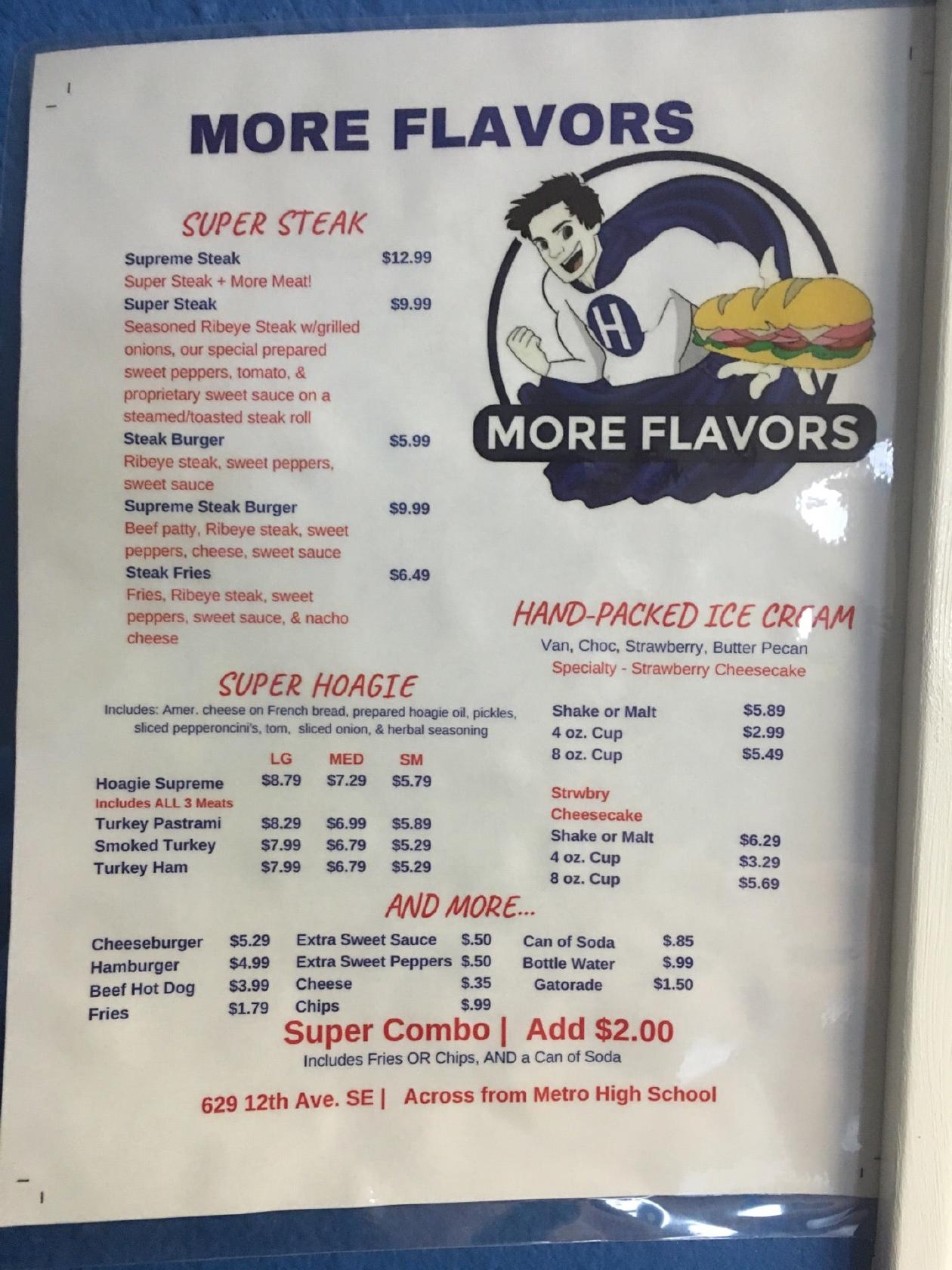 Menu at More Flavors restaurant, Cedar Rapids