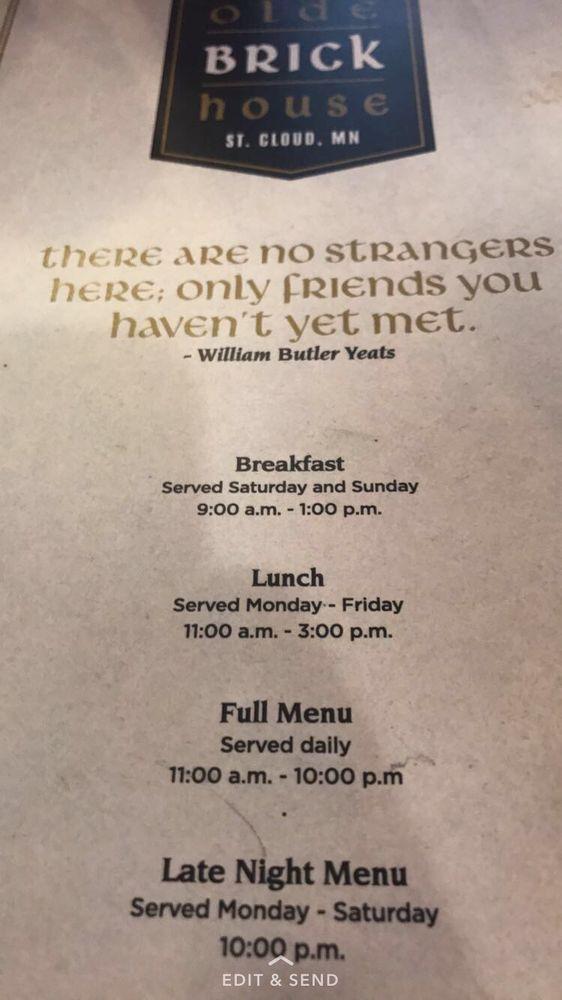Menu at Olde Brick House pub & bar, St. Cloud