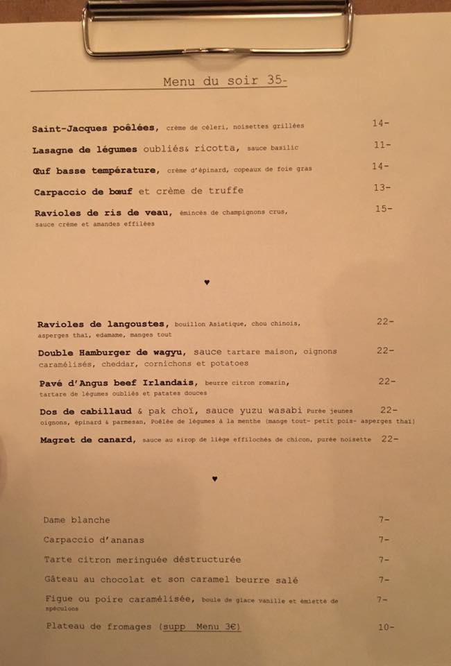 Menu au Papilles et Pupilles, Charleroi