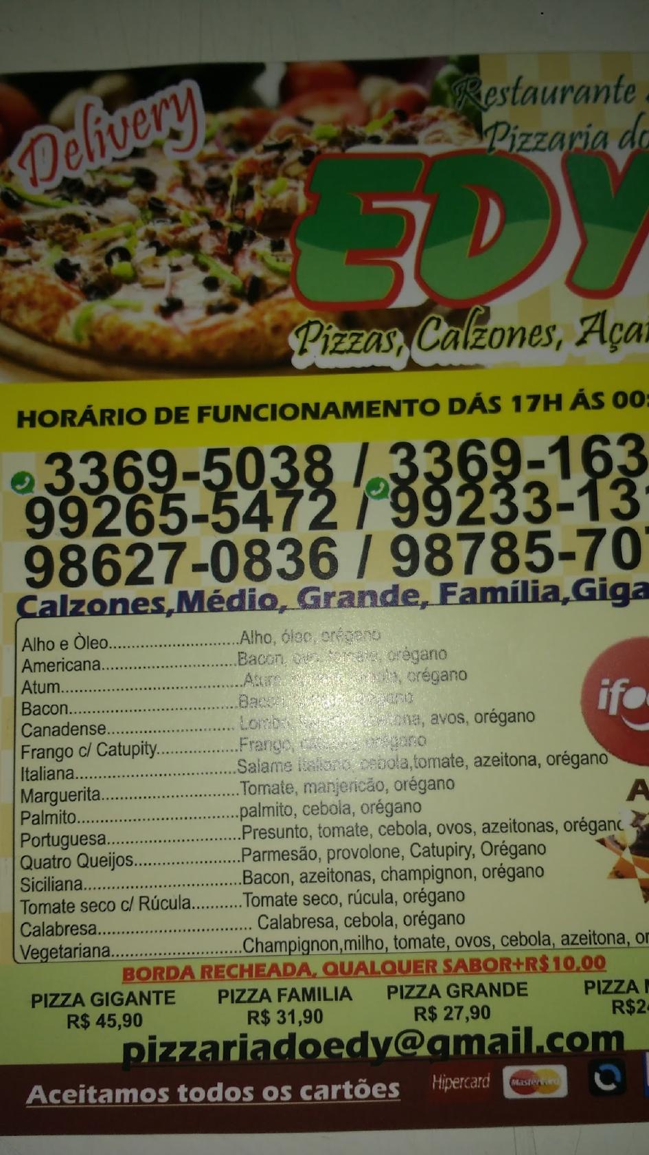 Pizzaria do Edy cardápio