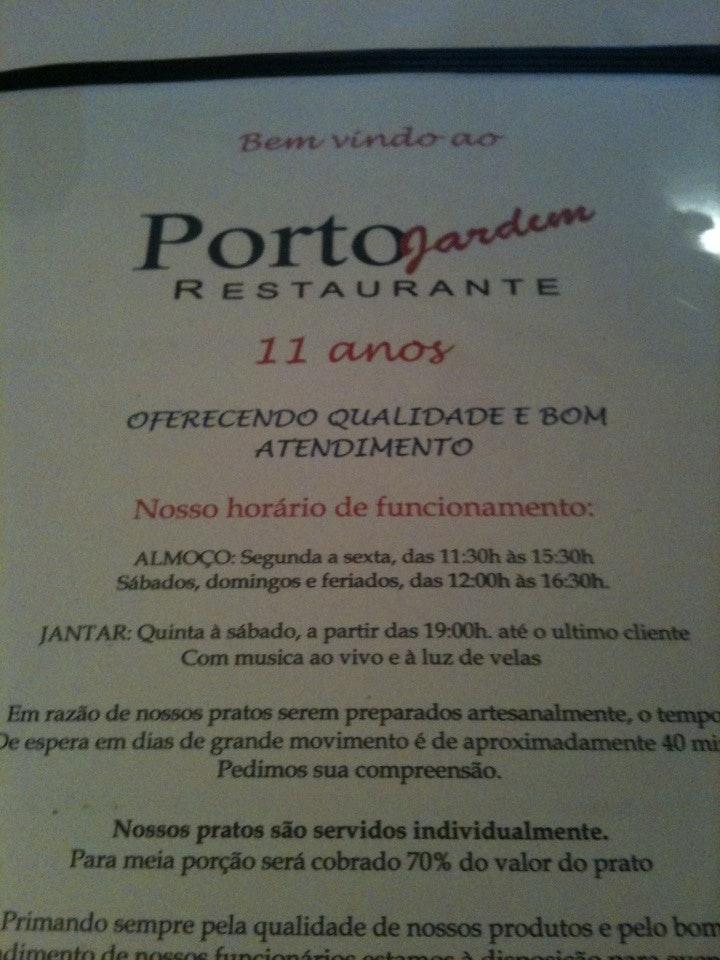 Porto Jardim cardápio