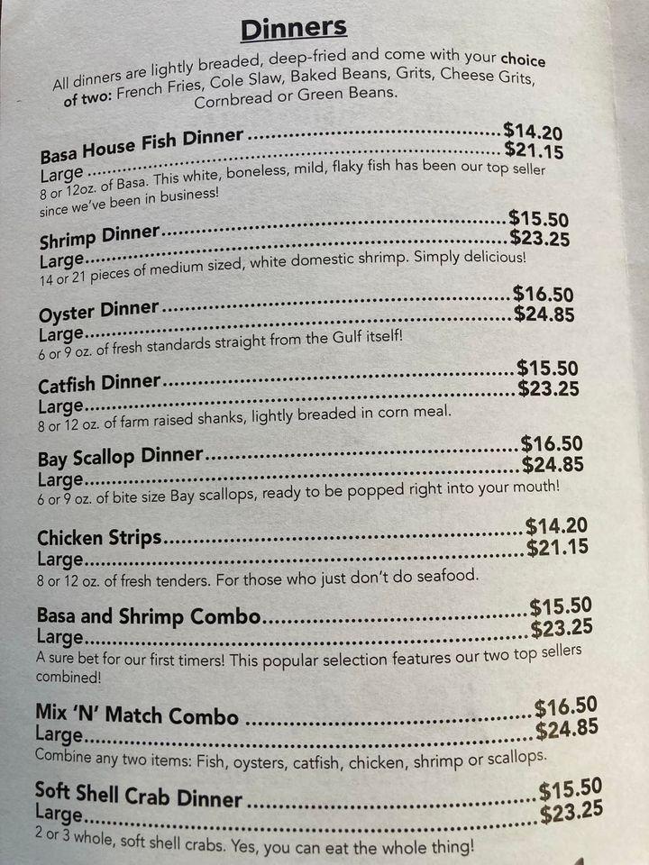 Menu at The Fish House restaurant, Ruskin, W Shell Point Rd