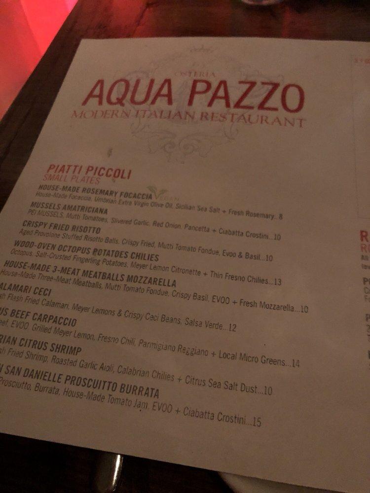 Menu at Aqua Pazzo restaurant, Boardman