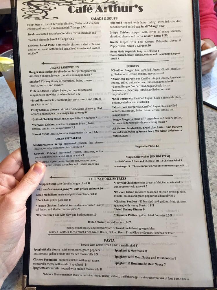 Menu at Cafe' Arthur's, WinstonSalem