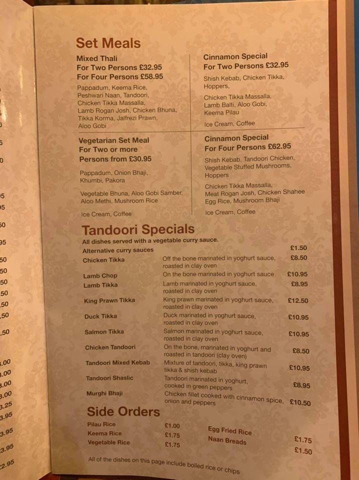 Menu at Gulshan One restaurant, Standish