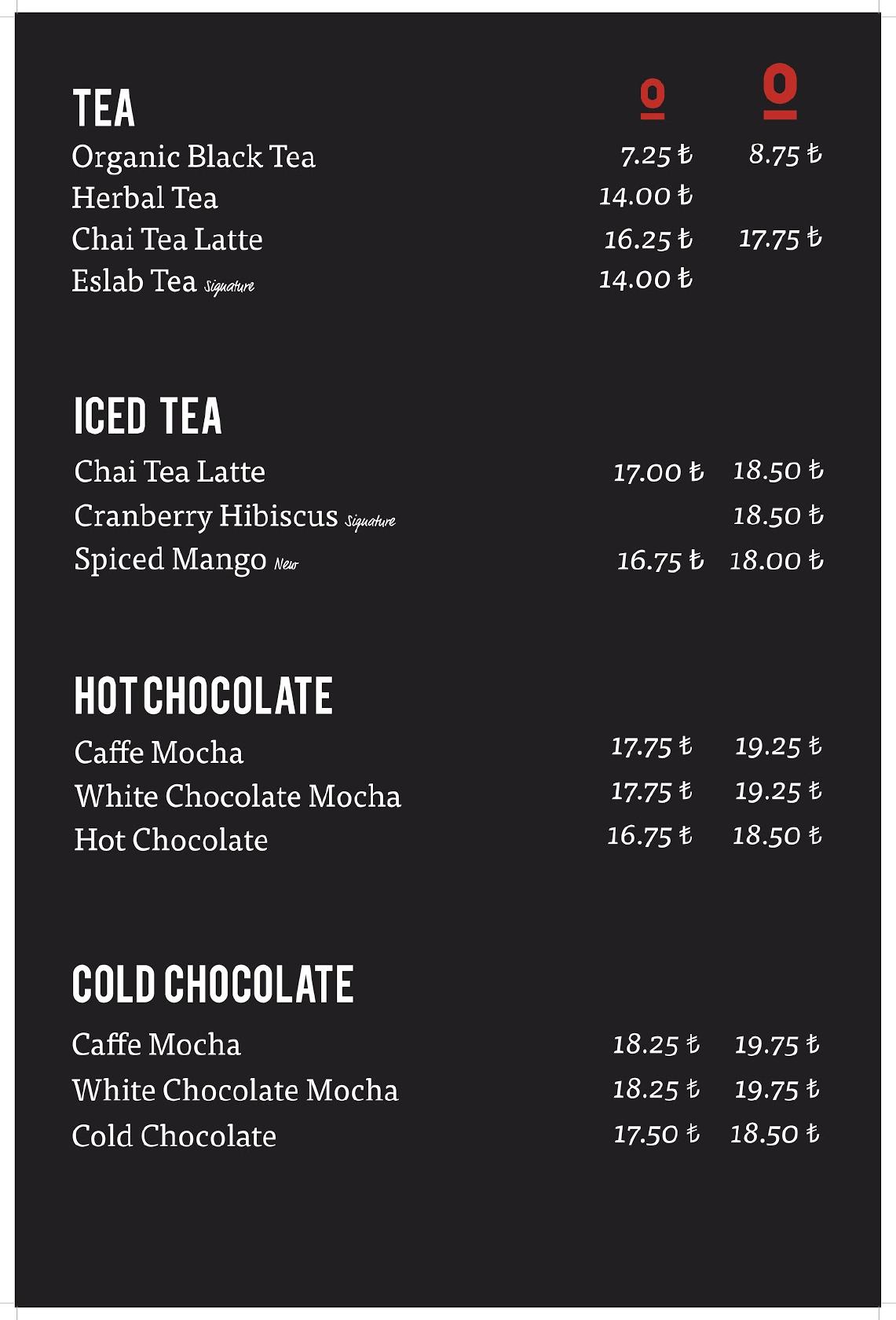 Menu at Espressolab Ege Üniversitesi, Izmir