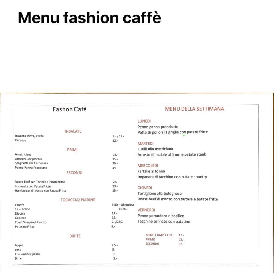 Menu at Fashion Cafè, Sant'Antonino, Via Industrie 10