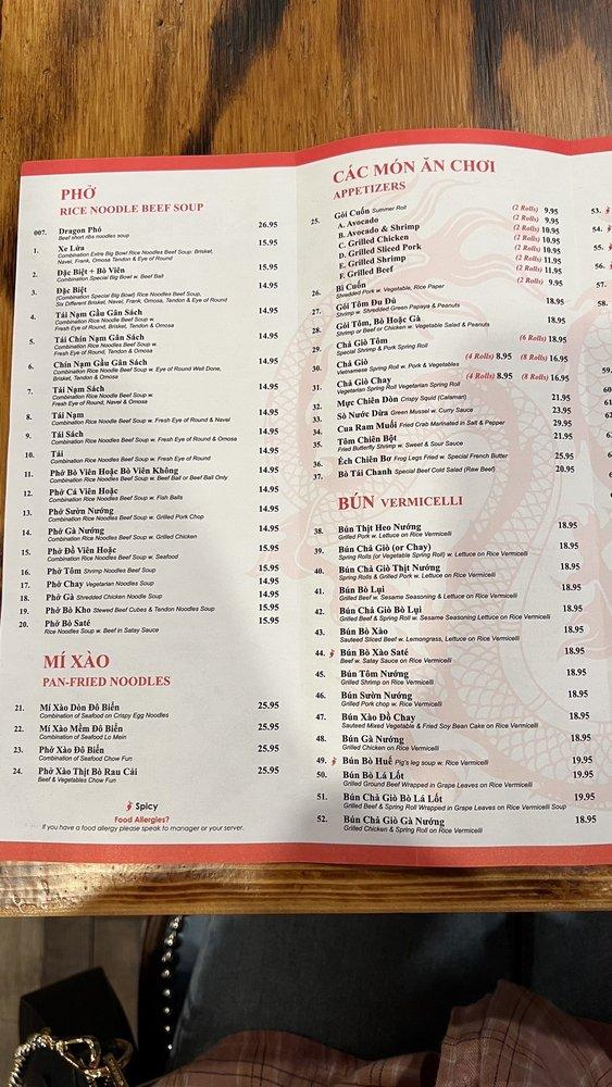 Menu at Kung Fu Pho restaurant, Jersey City