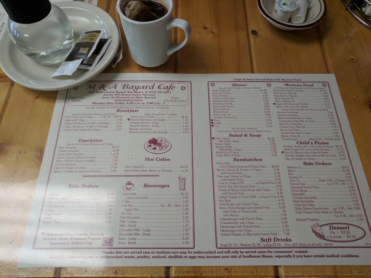 Menu at M & A Bayard Cafe, Bayard