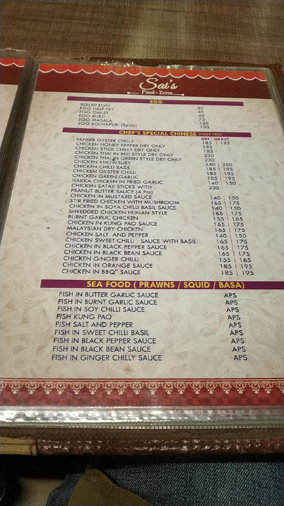 Sai's menu