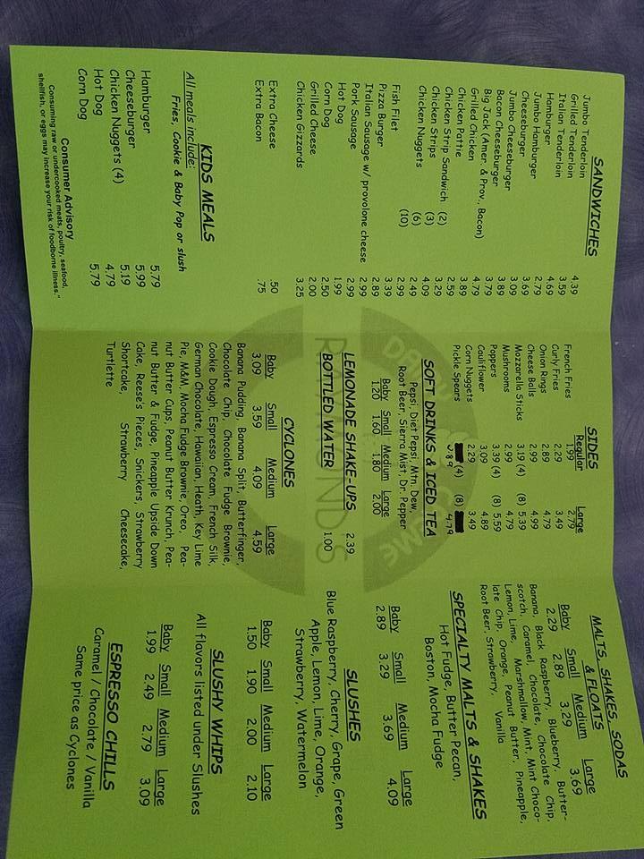 Menu at Raymonds Dairy Creme restaurant, Centerville
