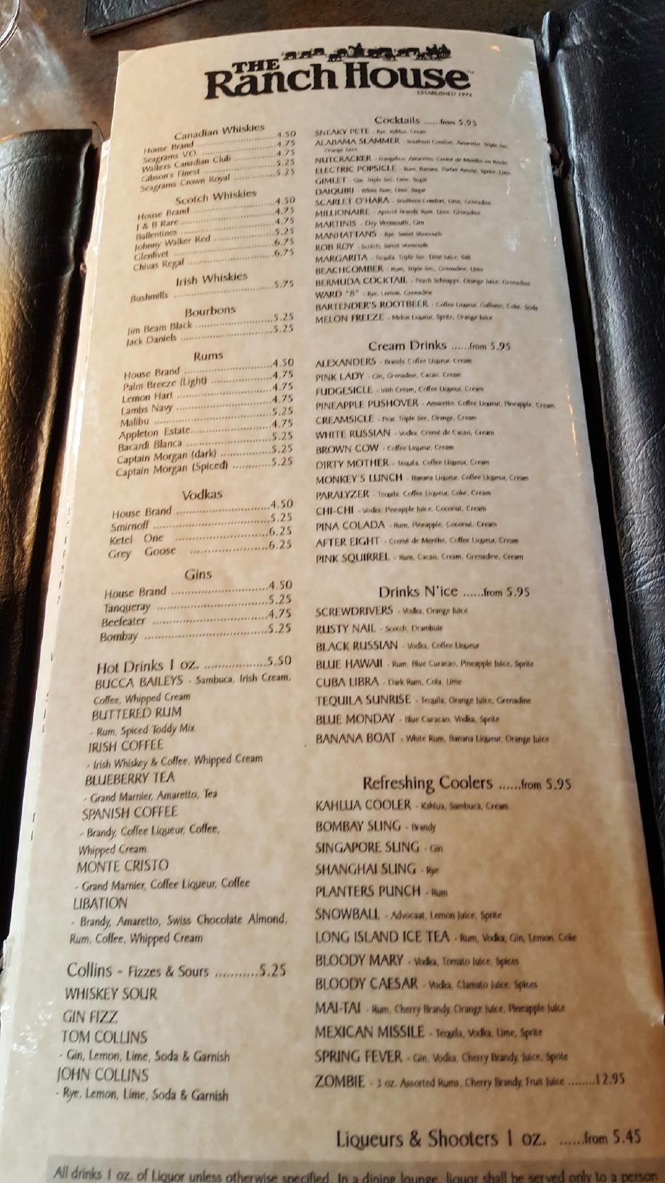 Menu at Ranch House Restaurant & Bar, Red Deer