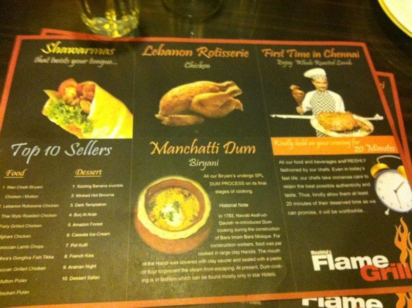 Menu at Flame GRILL, Chennai