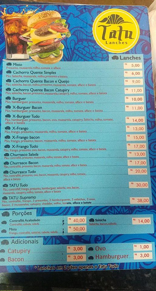 Menu em Tatu Lanches restaurante, Uberaba, R. Cobalto
