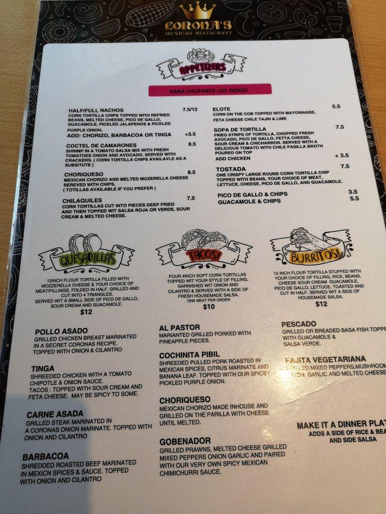 Menu at Corona's Mexican Restaurant Inc, Mission, London Ave #750