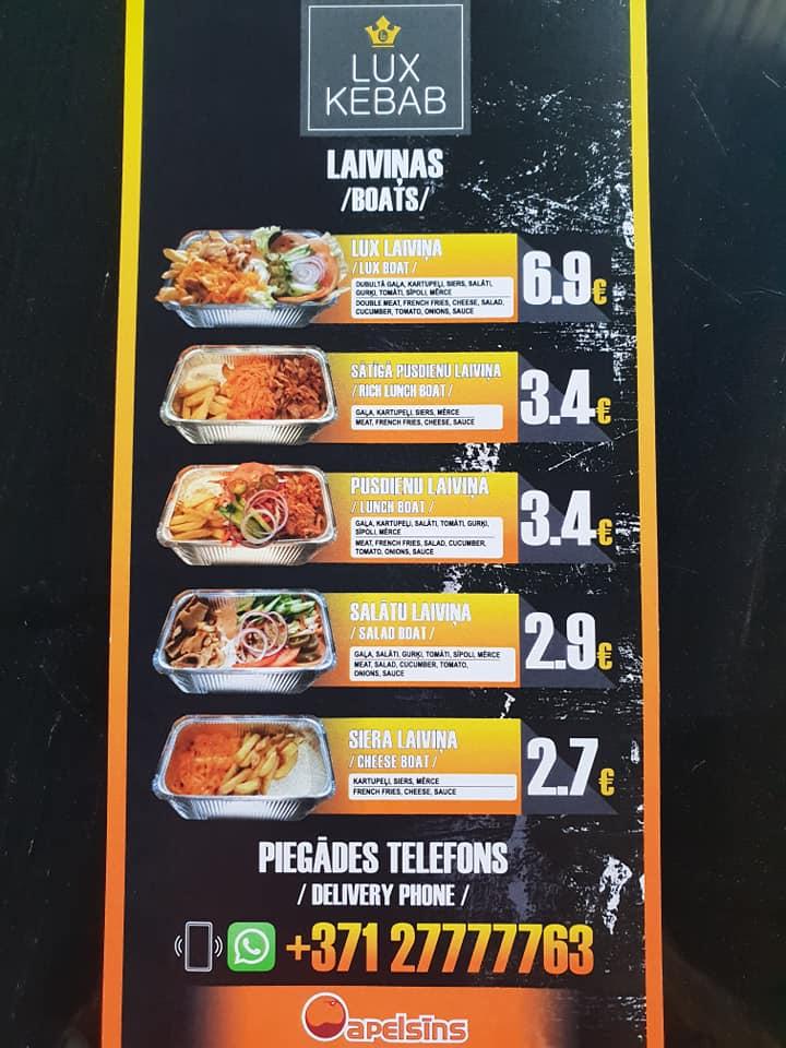 Menu at LUX KEBAB cafe, Ādaži