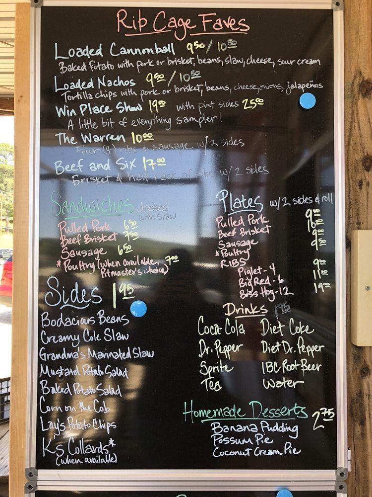 Carta de Rib Cage BBQ, Hot Springs