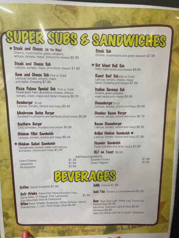 Menu at Pizza Palace Italian Restaurant, Fayetteville