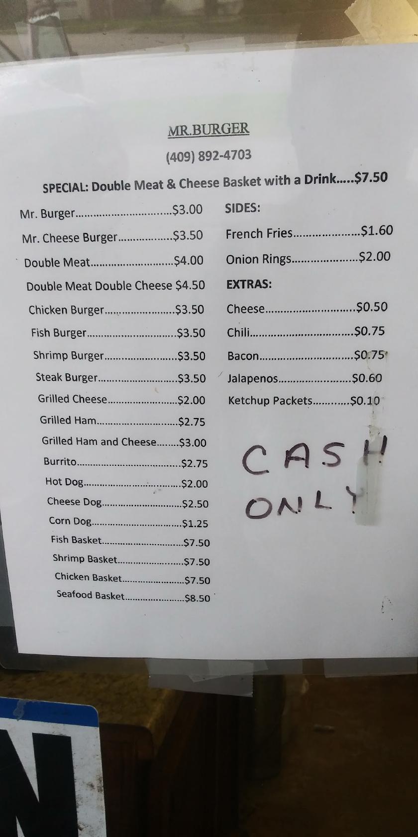 Menu at Mr. Burger Drive In restaurant Beaumont