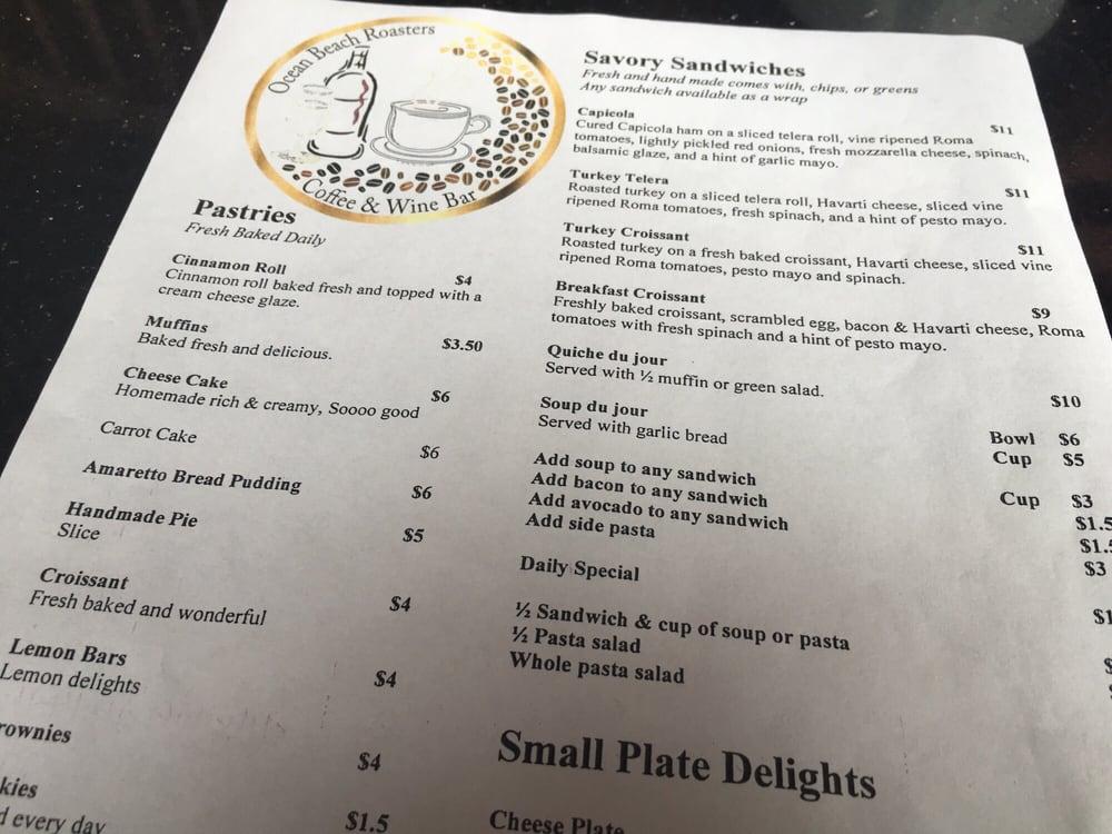 Menu at Ocean Beach Roasters pub & bar, Ocean Shores