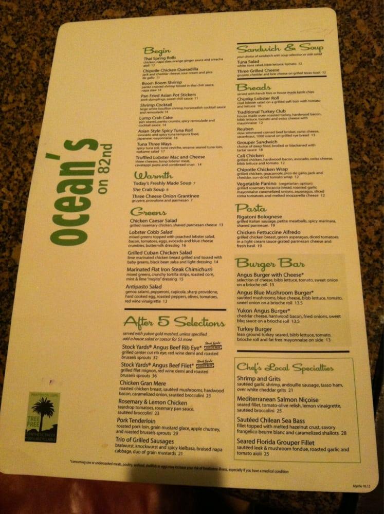 Menu At Ocean S On 82nd Restaurant Myrtle Beach   R119 Oceans On 82nd Menu 