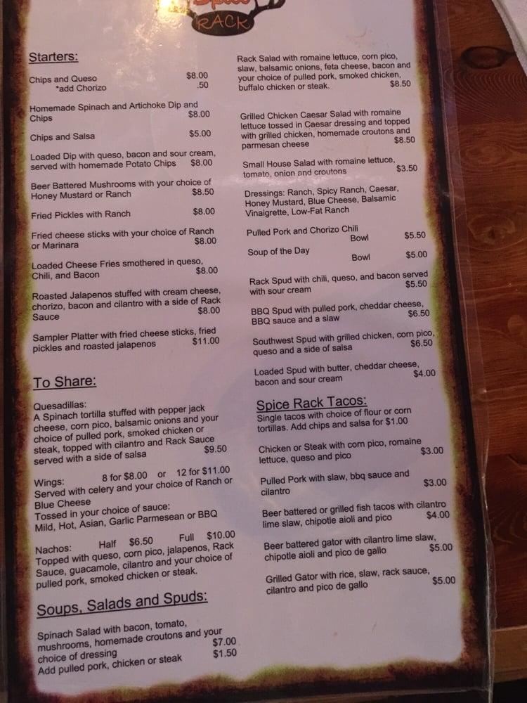 Menu at The Spice Rack Bar & Grill, Burleson