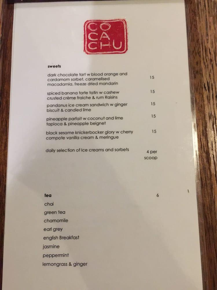 Menu at coca chu restaurant, Hamilton Island