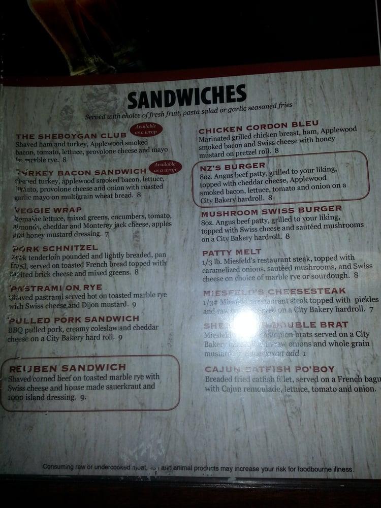 Menu at NZ's Bar & Grill, Sheboygan