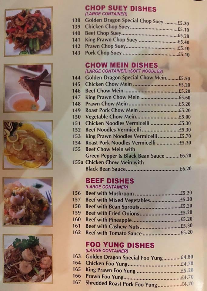 Menu at Golden Dragon restaurant, Port Talbot