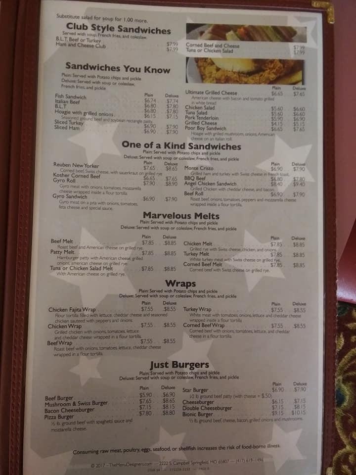 Menu at Star 34 Family Restaurant, Sandwich