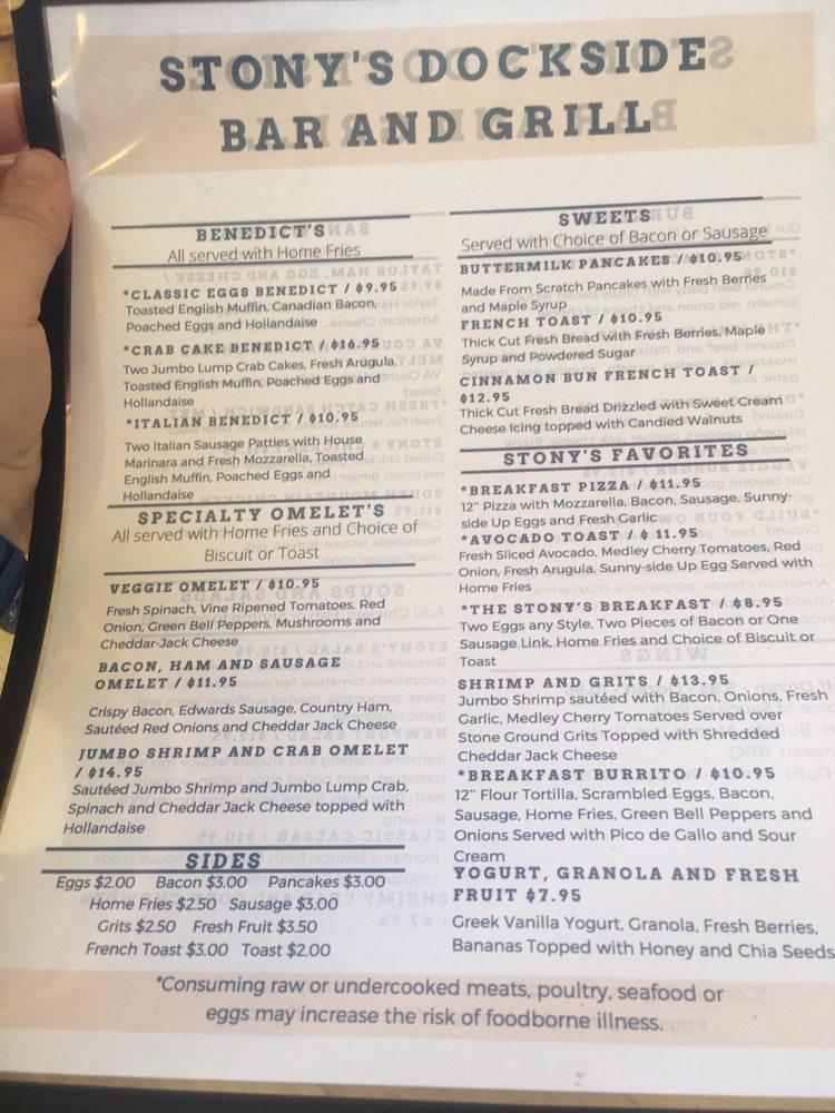 Menu at Stony’s Dockside Bar and Grill, Norfolk