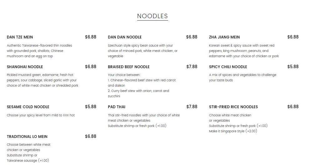 Menu at Noodle Eighty Eight restaurant, Souderton