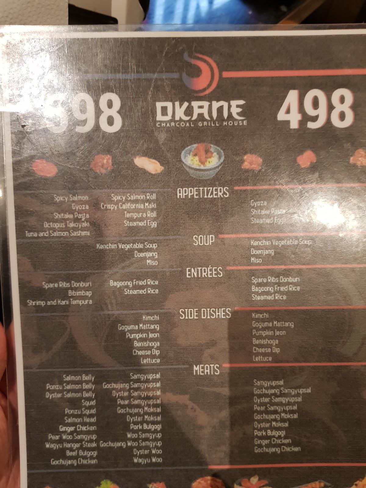Menu at Okane Charcoal Grill House restaurant, Quezon City