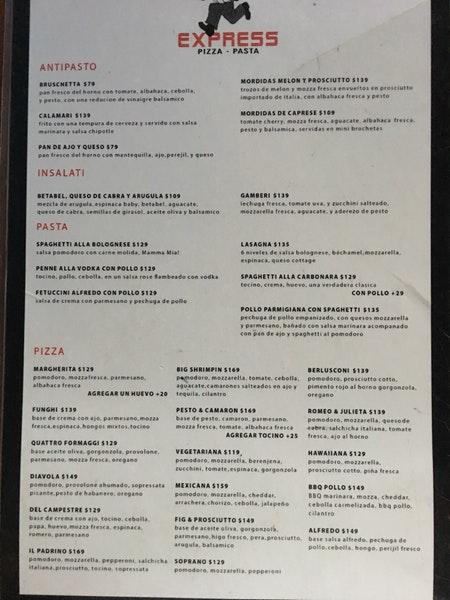 Menu at PADRINO'S PIZZA pizzeria, Cancún