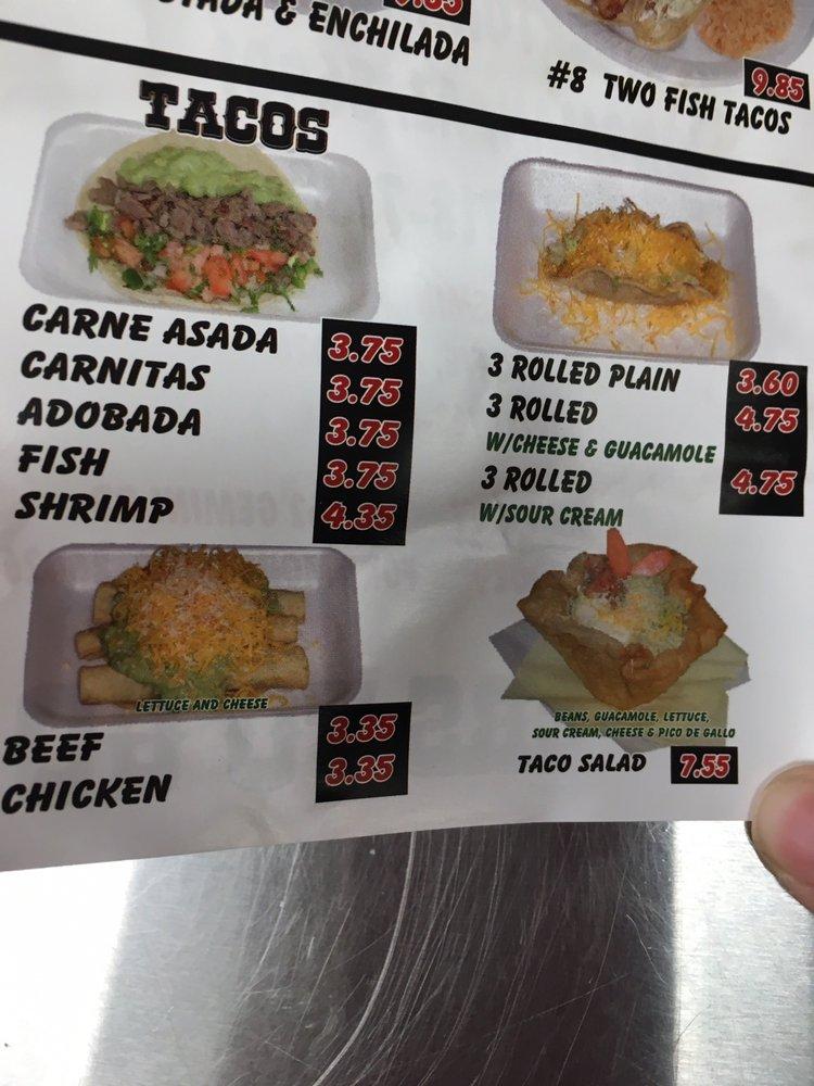 Menu at Pancho Villa Taco Shop restaurant, Kingman