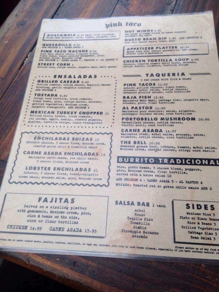 Menu At Pink Taco Restaurant West Hollywood Sunset Blvd