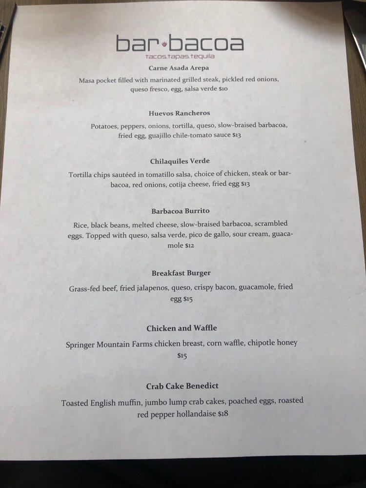 Menu at Bar.bacoa, Atlanta