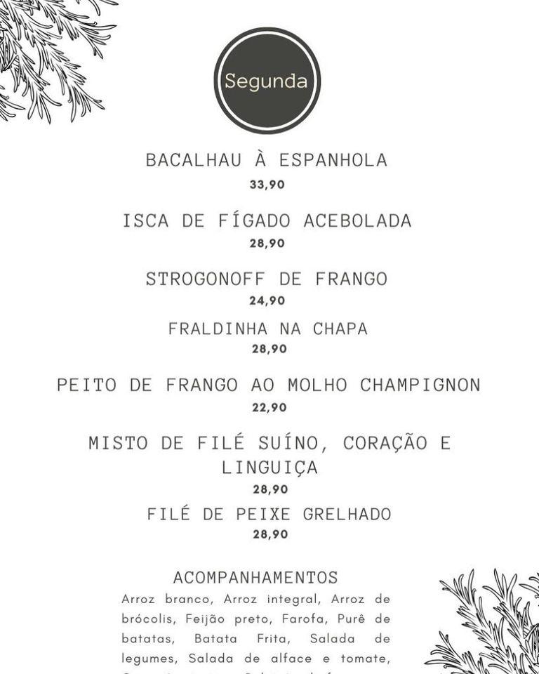 Restaurante Tempero na Medida cardápio