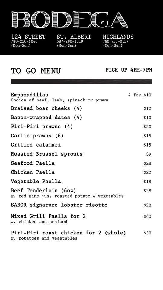 Carta de Bodega Tapas & Wine Bar, Edmonton, 103 St NW