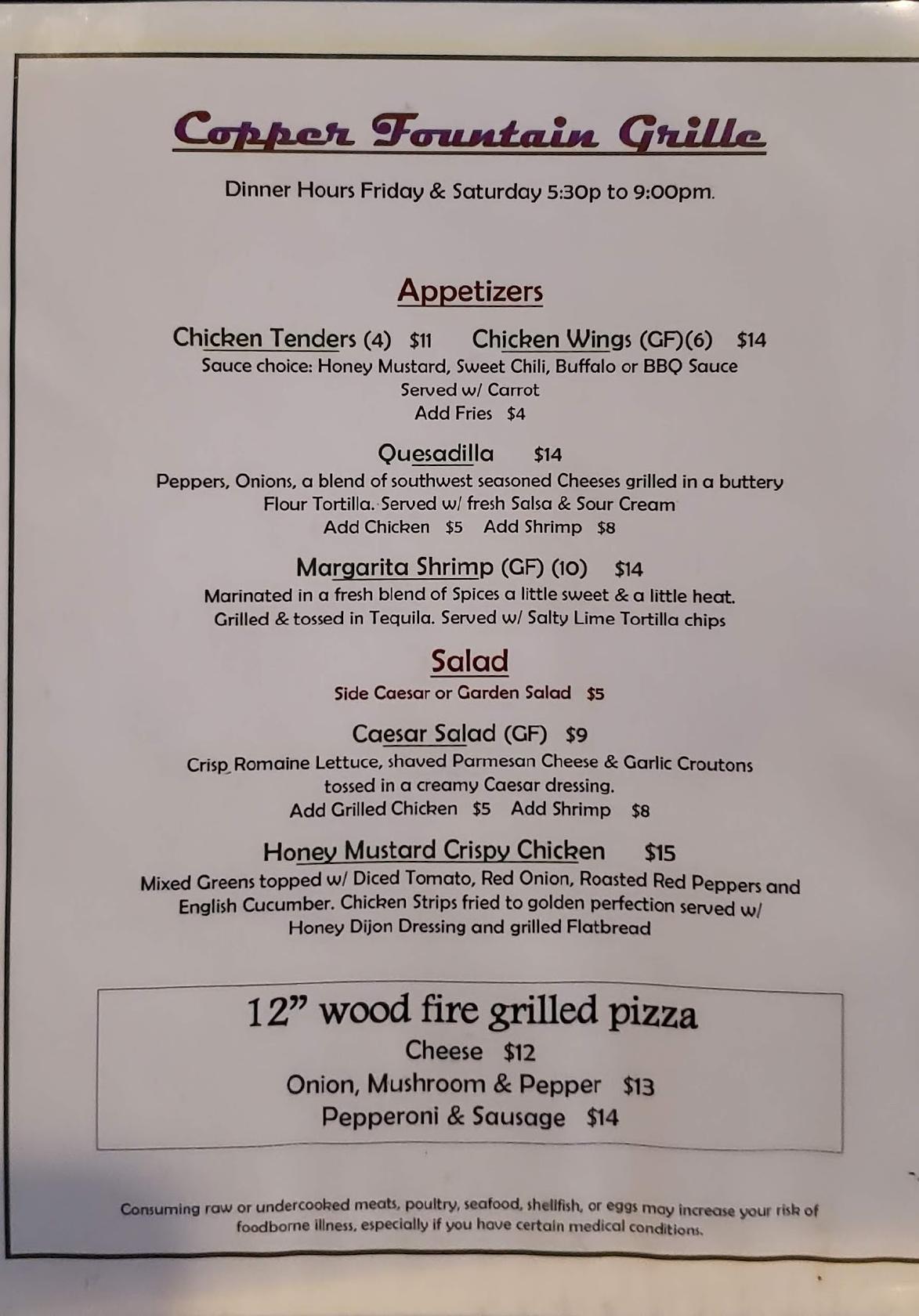 Menu at Copper Fountain Grille pub & bar, Taunton